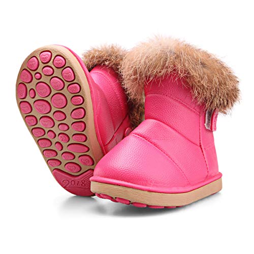 Botas de Nieve para niñas pequeñas Botas Forradas de Piel sintética para niños Zapatos Planos de Invierno al Aire Libre Botines Calientes para niños pequeños