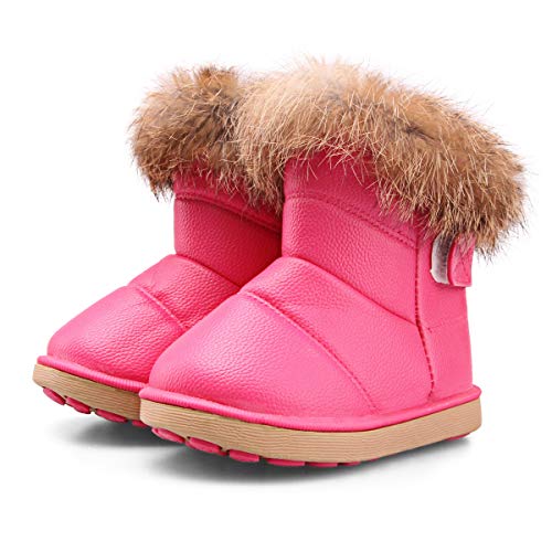 Botas de Nieve para niñas pequeñas Botas Forradas de Piel sintética para niños Zapatos Planos de Invierno al Aire Libre Botines Calientes para niños pequeños