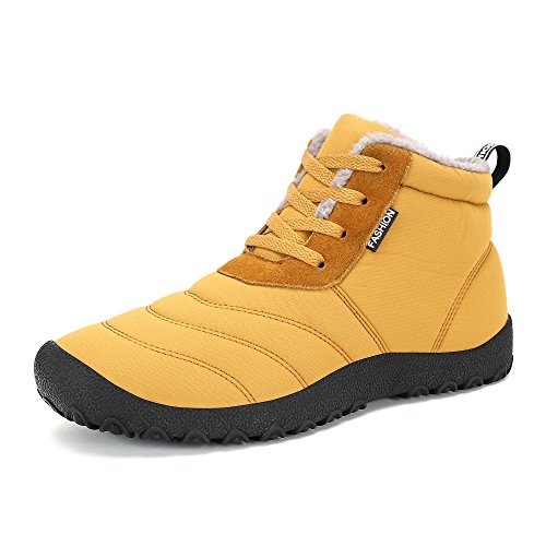Botas de Nieve Unisex, Popoti Hombre Mujer Botas de Nieve Zapatos Antideslizante Calientes Fur Botines Forradas Cortas Boots Algodón Zapatos Invierno Aire Libre Botines (Amarillo, 37)