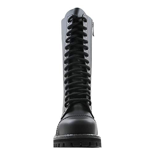 Botas de picor Enojado Botas de guardabosques Militares de Cuero Vegano de Combate Negro de 14 Agujeros Punta de Acero AI14Z/B/LE (46 EU)
