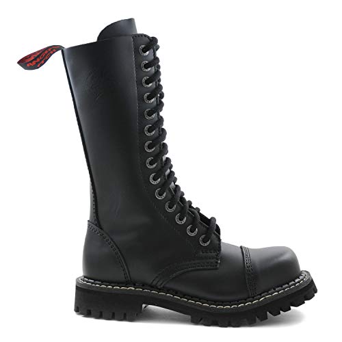 Botas de picor Enojado Botas de guardabosques Militares de Cuero Vegano de Combate Negro de 14 Agujeros Punta de Acero AI14Z/B/LE (46 EU)