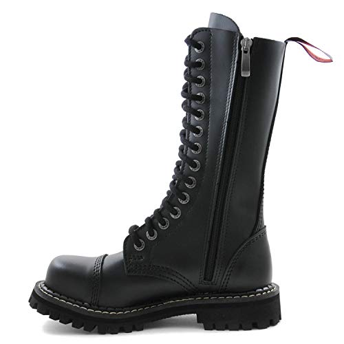 Botas de picor Enojado Botas de guardabosques Militares de Cuero Vegano de Combate Negro de 14 Agujeros Punta de Acero AI14Z/B/LE (46 EU)