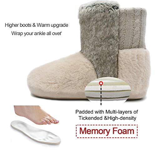 Botas De Punto De Lana para Mujer Botas De Piel Sintética Botines De Alta Zapatilla Superior Interior De La Casa Zapatos 40/41 EU (XL)