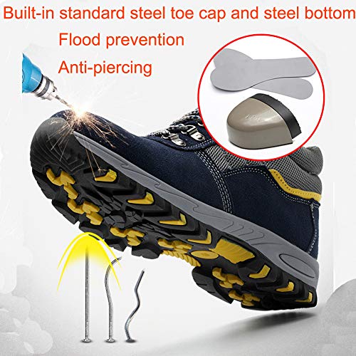 Botas de Seguridad Hombre Mujer Invierno Zapatos de Trabajo S3 con Puntera de Acero Unisex Azul Marino 43