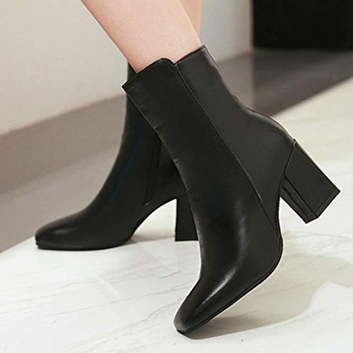 Botas de Tobillo con Punta Cuadrada para Mujer Botas Altas de Motocicleta Otoño Invierno Tacones Altos con Cremallera Zapatos de tacón de Bloque de Boda a la Moda