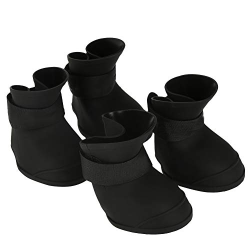 Botas Impermeables para Perros, 4 Piezas, portátiles, de Silicona Premium, Bonitos, Antideslizantes, Protectores para Mascotas, Cachorros, Gatos, Zapatos de Lluvia con Correas Ajustables(M Negro)