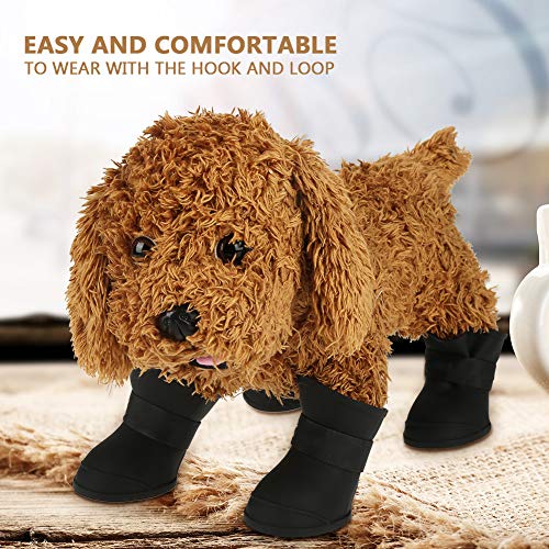 Botas Impermeables para Perros, 4 Piezas, portátiles, de Silicona Premium, Bonitos, Antideslizantes, Protectores para Mascotas, Cachorros, Gatos, Zapatos de Lluvia con Correas Ajustables(M Negro)