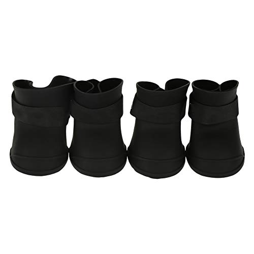 Botas Impermeables para Perros, 4 Piezas, portátiles, de Silicona Premium, Bonitos, Antideslizantes, Protectores para Mascotas, Cachorros, Gatos, Zapatos de Lluvia con Correas Ajustables(M Negro)