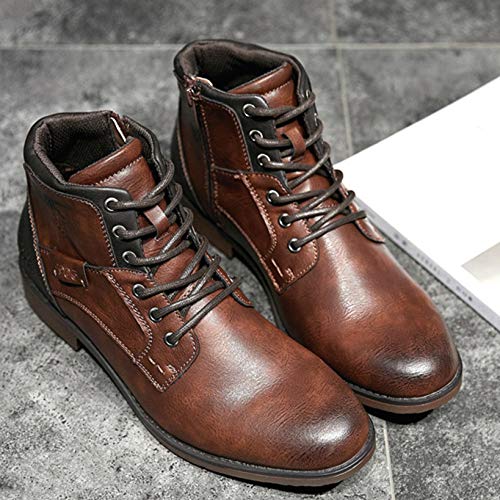 Botas Informales para Hombre Zapatos de Cuero de Negocios Vintage con Cordones británicos con Cremallera Lateral Botines Planos de Punta Estrecha
