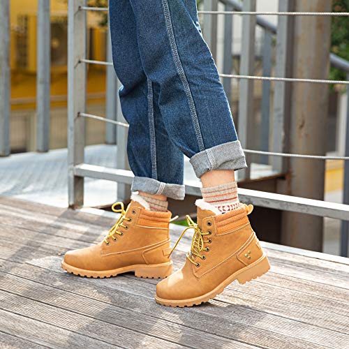 Botas Invierno Mujer Cálidos Forradas Zapatos de Invierno Clásicas Moda Botas de Nieve Antideslizantes con Cordones Planas 3.2 CM 3 Marrón Talla 43 EU