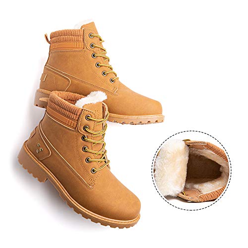 Botas Invierno Mujer Cálidos Forradas Zapatos de Invierno Clásicas Moda Botas de Nieve Antideslizantes con Cordones Planas 3.2 CM 3 Marrón Talla 43 EU