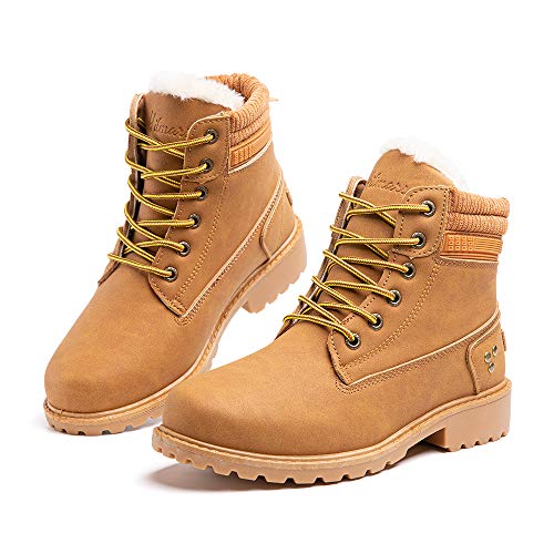 Botas Invierno Mujer Cálidos Forradas Zapatos de Invierno Clásicas Moda Botas de Nieve Antideslizantes con Cordones Planas 3.2 CM 3 Marrón Talla 43 EU