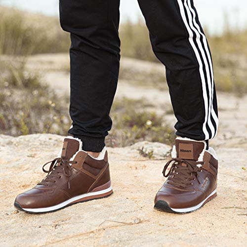 Botas Invierno Mujer Hombre Botines de Nieve Planos Zapatillas Calentitas Trekking Boots Cordones Zapatillas Planas Antideslizante Casuales Calzado Marrón Talla 38 EU