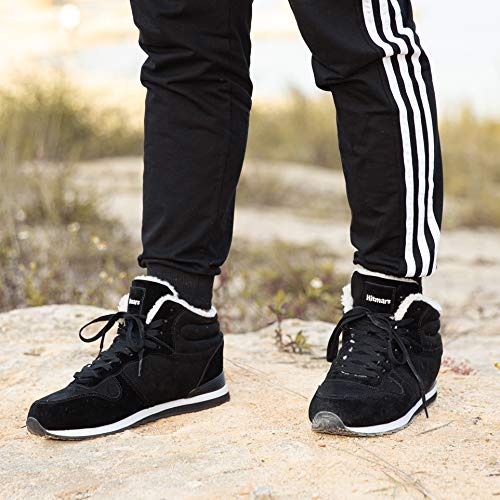 Botas Invierno Mujer Hombre Botines de Nieve Planos Zapatillas Calentitas Trekking Boots Cordones Zapatillas Planas Antideslizante Casuales Calzado Negro Marrón Gris Talla 35-50 EU Negro 44