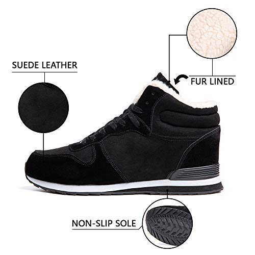 Botas Invierno Mujer Hombre Botines de Nieve Planos Zapatillas Calentitas Trekking Boots Cordones Zapatillas Planas Antideslizante Casuales Calzado Negro Marrón Gris Talla 35-50 EU Negro 44