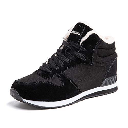 Botas Invierno Mujer Hombre Botines de Nieve Planos Zapatillas Calentitas Trekking Boots Cordones Zapatillas Planas Antideslizante Casuales Calzado Negro Marrón Gris Talla 35-50 EU Negro 44