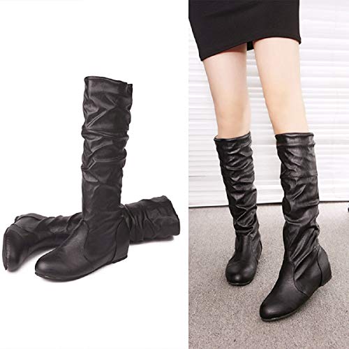 Botas Militares Para Mujer-Ronamick Botas Plisadas de Color Sólido Para Mujer Botas Altas Botas de nieve Botas Botines