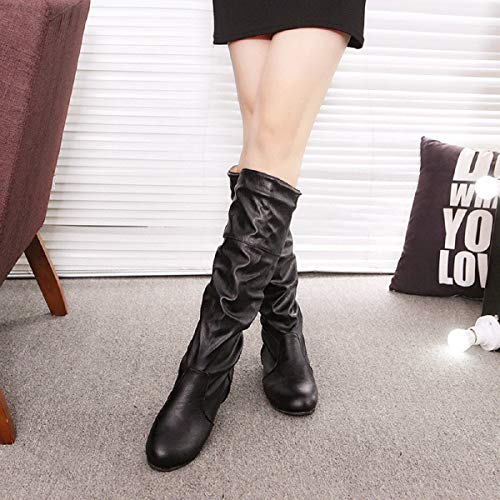 Botas Militares Para Mujer-Ronamick Botas Plisadas de Color Sólido Para Mujer Botas Altas Botas de nieve Botas Botines