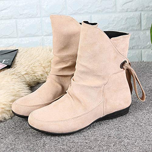 Botas Mujer 2019 Botines Hebilla Zapatos con Cordones Ante Botines Romanos Vintage Otoño Botas Tacón Plano Cómodas Mujeres Botas Cortas Zapatillas Planas 36-43 riou