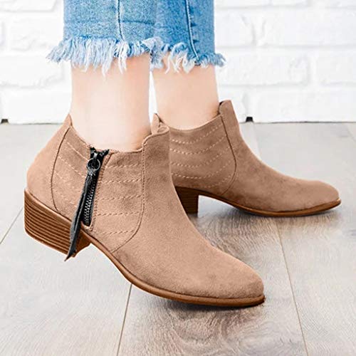 Botas Mujer Invierno Botas De Nieve Ante Otoño Botas Tacón Plano Cómodas Cremallera Lateral Mujeres Casuales Botas Cortas con Cremallera Cabeza Redonda 35-43 riou