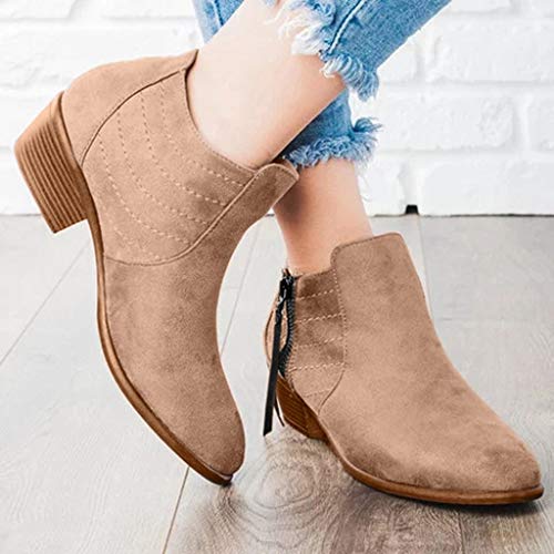 Botas Mujer Invierno Botas De Nieve Ante Otoño Botas Tacón Plano Cómodas Cremallera Lateral Mujeres Casuales Botas Cortas con Cremallera Cabeza Redonda 35-43 riou