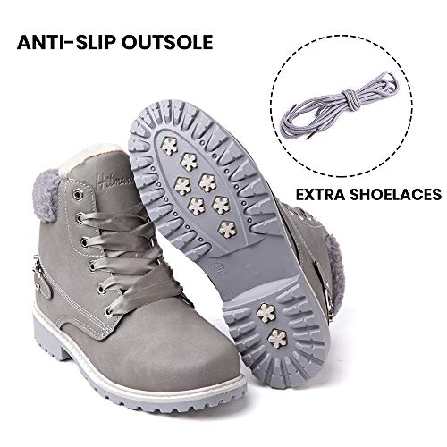 Botas Mujer Invierno Botas de Nieve Cálido Zapatos Botines Forradas Planas Snow Boots Antideslizante Calzado Comodos Cordones Gris-1 42 EU