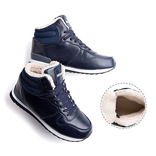 Botas Mujer Invierno Calentitas Zapatos Hombre Invierno Forro Comodos Botines Nieve con Cordones Planas 1 Azul-PU Talla 43 EU