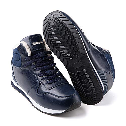 Botas Mujer Invierno Calentitas Zapatos Hombre Invierno Forro Comodos Botines Nieve con Cordones Planas 1 Azul-PU Talla 43 EU