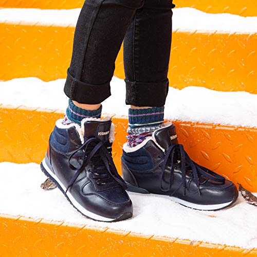 Botas Mujer Invierno Calentitas Zapatos Hombre Invierno Forro Comodos Botines Nieve con Cordones Planas 1 Azul-PU Talla 43 EU