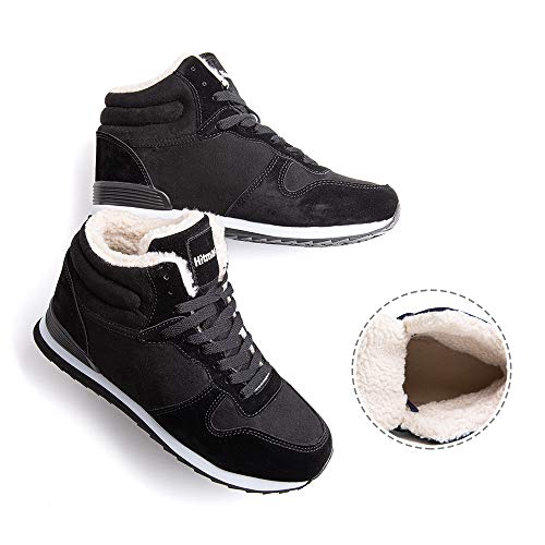 Botas Mujer Invierno Calentitas Zapatos Hombre Invierno Forro Comodos Botines Nieve con Cordones Planas 1 Negro-Ante Talla 43 EU