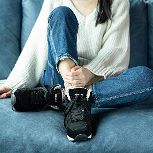 Botas Mujer Invierno Calentitas Zapatos Hombre Invierno Forro Comodos Botines Nieve con Cordones Planas 1 Negro-Ante Talla 43 EU