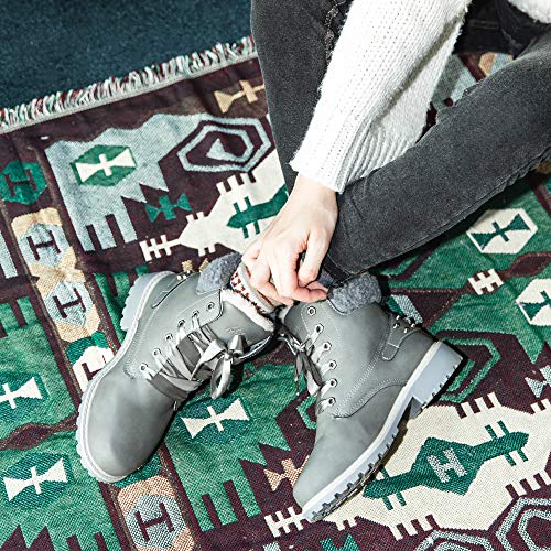 Botas Mujer Invierno Nieve de Cuero PU Zapatos Planas Calentar Piel Forro Cordones Botas Senderismo Snow Boots Outdoor Negro Caqui Gris Rosa 36-43 EU