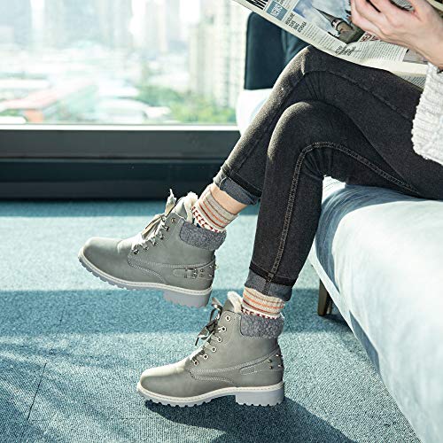 Botas Mujer Invierno Nieve de Cuero PU Zapatos Planas Calentar Piel Forro Cordones Botas Senderismo Snow Boots Outdoor Negro Caqui Gris Rosa 36-43 EU