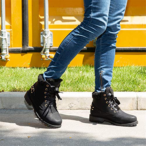 Botas Mujer Invierno Nieve de Cuero PU Zapatos Planas Calentar Piel Forro Cordones Botas Senderismo Snow Boots Outdoor Negro Caqui Gris Rosa 36-43 EU