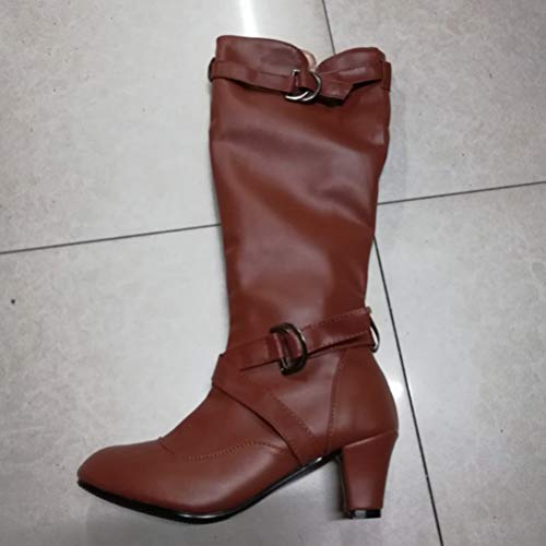 Botas Mujer Media caña Estrecha Puntiaguda Felpa cálida otoño Invierno Hebilla Plisada Correa Damas Fiesta Botas de Motorista