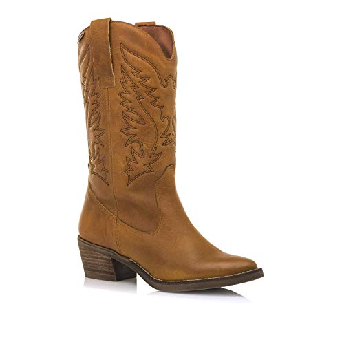 Botas Mujer mustang | Botas Ares 58964 | mustang Mujer | De Piel, con Interior Piel, caña Alta y Punta Afilada | Botas Casual | sin Cierre-Abiertos | 44769 | Cuero | 41