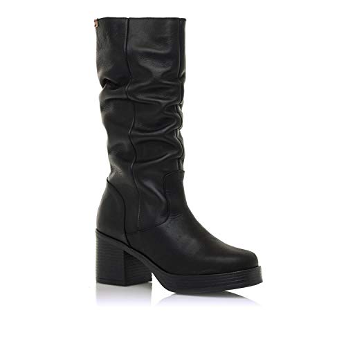 Botas Mujer mustang | Botas Naiara 51073 | mustang Mujer | De Piel, con Interior Piel, caña Alta y Punta Redonda | Botas caña Arrugada | Cierre con Cremallera | 48489 | Negro | 39