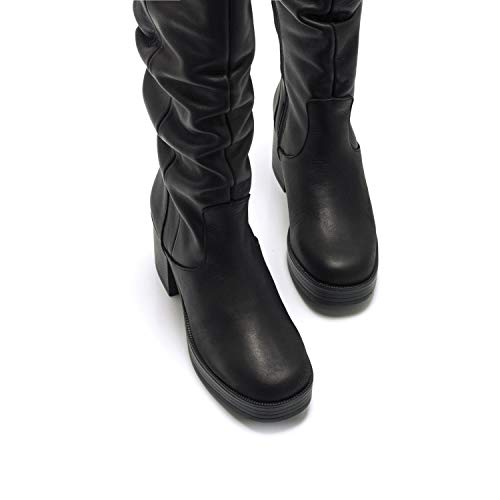 Botas Mujer mustang | Botas Naiara 51073 | mustang Mujer | De Piel, con Interior Piel, caña Alta y Punta Redonda | Botas caña Arrugada | Cierre con Cremallera | 48489 | Negro | 39