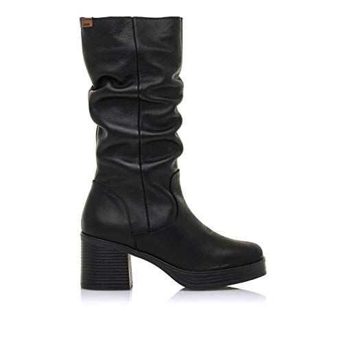 Botas Mujer mustang | Botas Naiara 51073 | mustang Mujer | De Piel, con Interior Piel, caña Alta y Punta Redonda | Botas caña Arrugada | Cierre con Cremallera | 48489 | Negro | 39