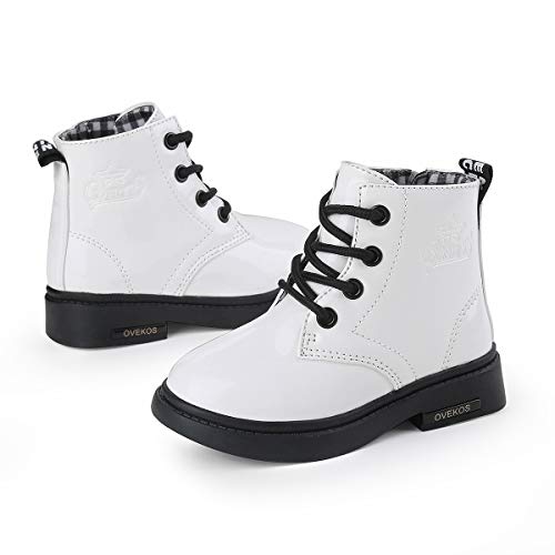 Botas Niñas Botines Niña Impermeable Cuero Martin Botas de Invierno Niñas Niños Cordones Antideslizante Transpirable Zapatos Blanco con Felpa 30 EU