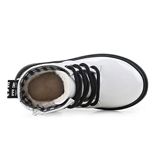 Botas Niñas Botines Niña Impermeable Cuero Martin Botas de Invierno Niñas Niños Cordones Antideslizante Transpirable Zapatos Blanco con Felpa 30 EU