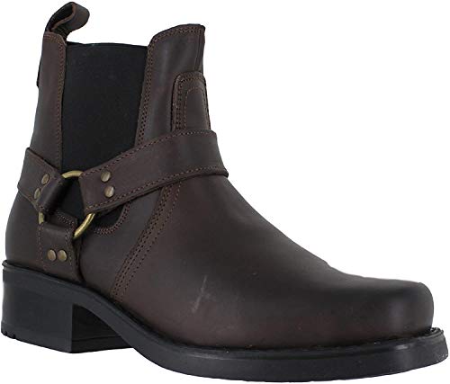 Botas para motociclista de cuero para hombre, de Gringos. Botas al tobillo estilo vaquero M486 Harley, color Marrón, talla 42.5