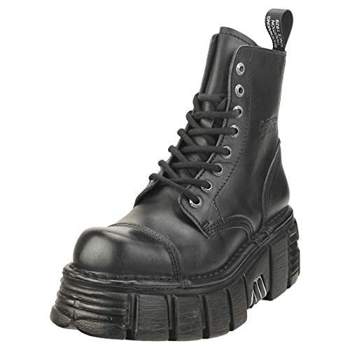 Botas Piel Militar Mujer Negro NEW ROCK Original Plataforma M.NEWMILI083-S39 (Numeric_39)
