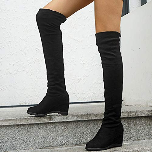Botas por encima de la rodilla, botas de mujer, zapatos de tacón alto, botas largas, elegantes, cómodas, cálidas, para invierno, botas de mujer por encima de la rodilla, botas altas con cuña.