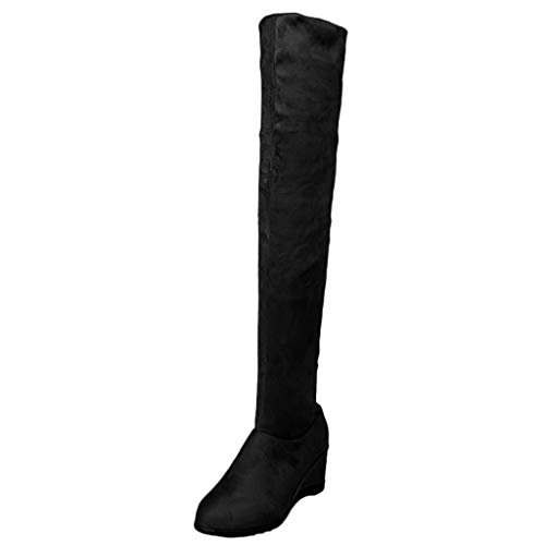 Botas por encima de la rodilla, botas de mujer, zapatos de tacón alto, botas largas, elegantes, cómodas, cálidas, para invierno, botas de mujer por encima de la rodilla, botas altas con cuña.