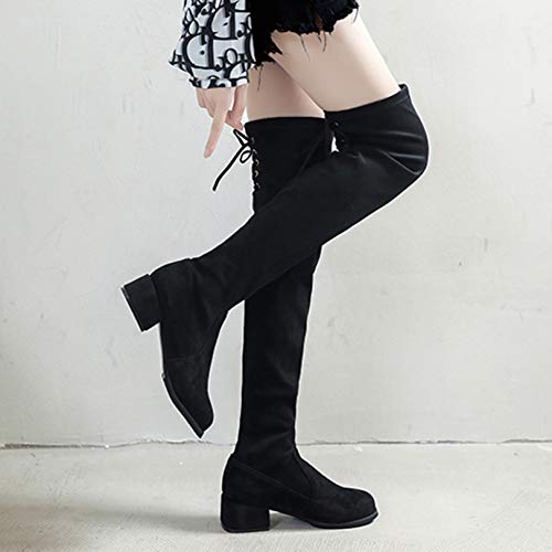 Botas por Encima de la Rodilla para Mujer cómodos de Invierno con Plataforma Antideslizante Zapatos Casuales de Gamuza para Mujer Botas Altas hasta el Muslo con Cordones elásticos