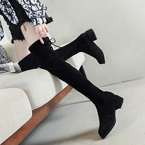 Botas por Encima de la Rodilla para Mujer cómodos de Invierno con Plataforma Antideslizante Zapatos Casuales de Gamuza para Mujer Botas Altas hasta el Muslo con Cordones elásticos