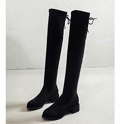 Botas por Encima de la Rodilla para Mujer cómodos de Invierno con Plataforma Antideslizante Zapatos Casuales de Gamuza para Mujer Botas Altas hasta el Muslo con Cordones elásticos