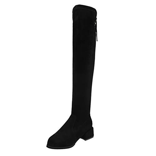 Botas por Encima de la Rodilla para Mujer cómodos de Invierno con Plataforma Antideslizante Zapatos Casuales de Gamuza para Mujer Botas Altas hasta el Muslo con Cordones elásticos