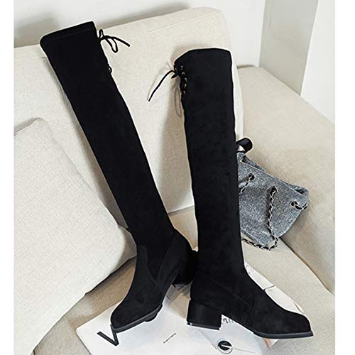 Botas por Encima de la Rodilla para Mujer cómodos de Invierno con Plataforma Antideslizante Zapatos Casuales de Gamuza para Mujer Botas Altas hasta el Muslo con Cordones elásticos